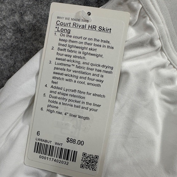 Lululemon Court Rival High-Rise Skirt Long White Tennis Pickleball Size 6 - Picture 6 of 8